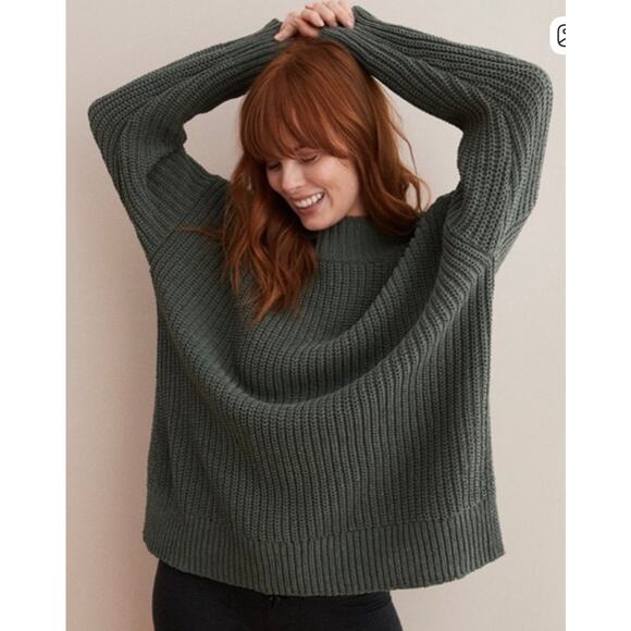 Aerie Mock Neck Chenille Split Side Sweater In Green Size Medium - Picture 1 of 15